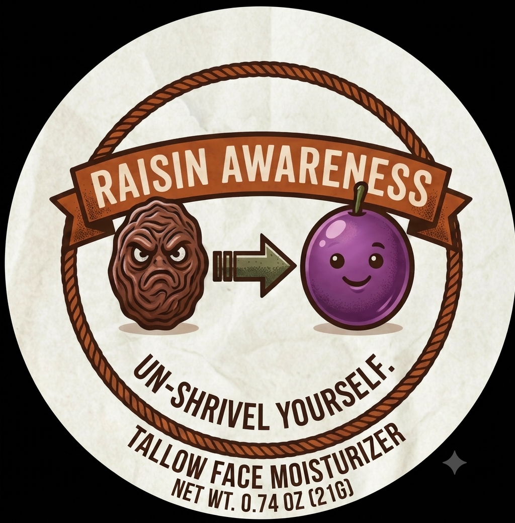 Raisin Awareness - Tallow Face Moisturizer label