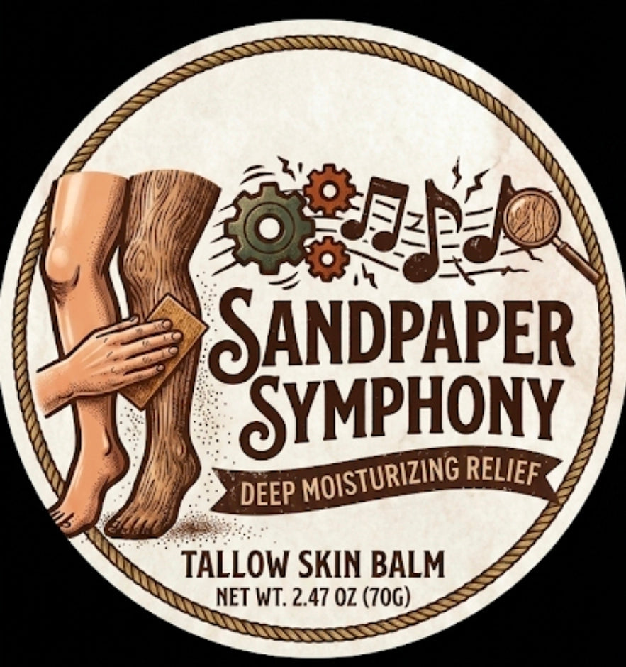 Sandpaper Symphony - Deep Moisturizing Relief Tallow Skin Balm label